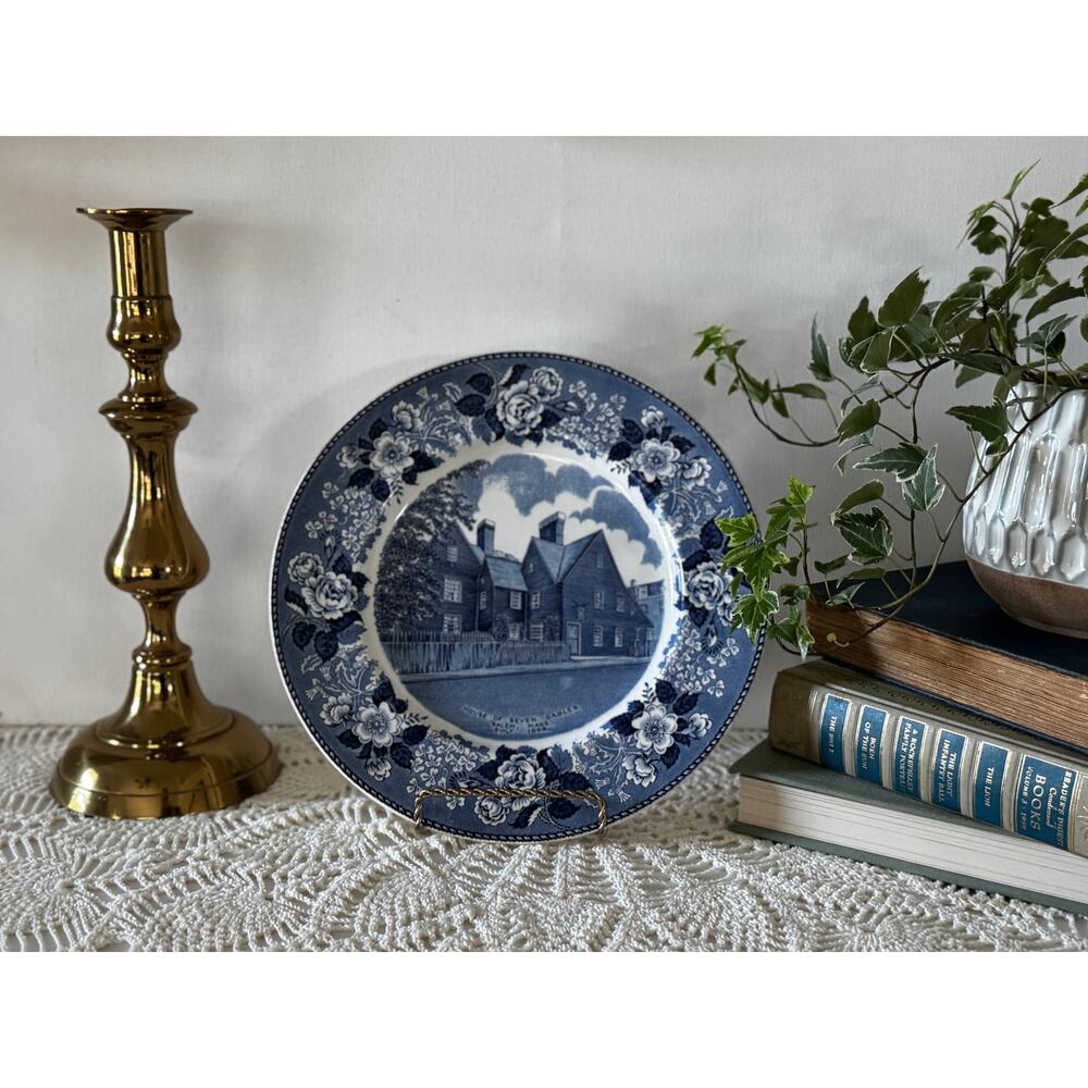 Vintage Staffordshire England House of Seven Gables Plate Blue Transferware